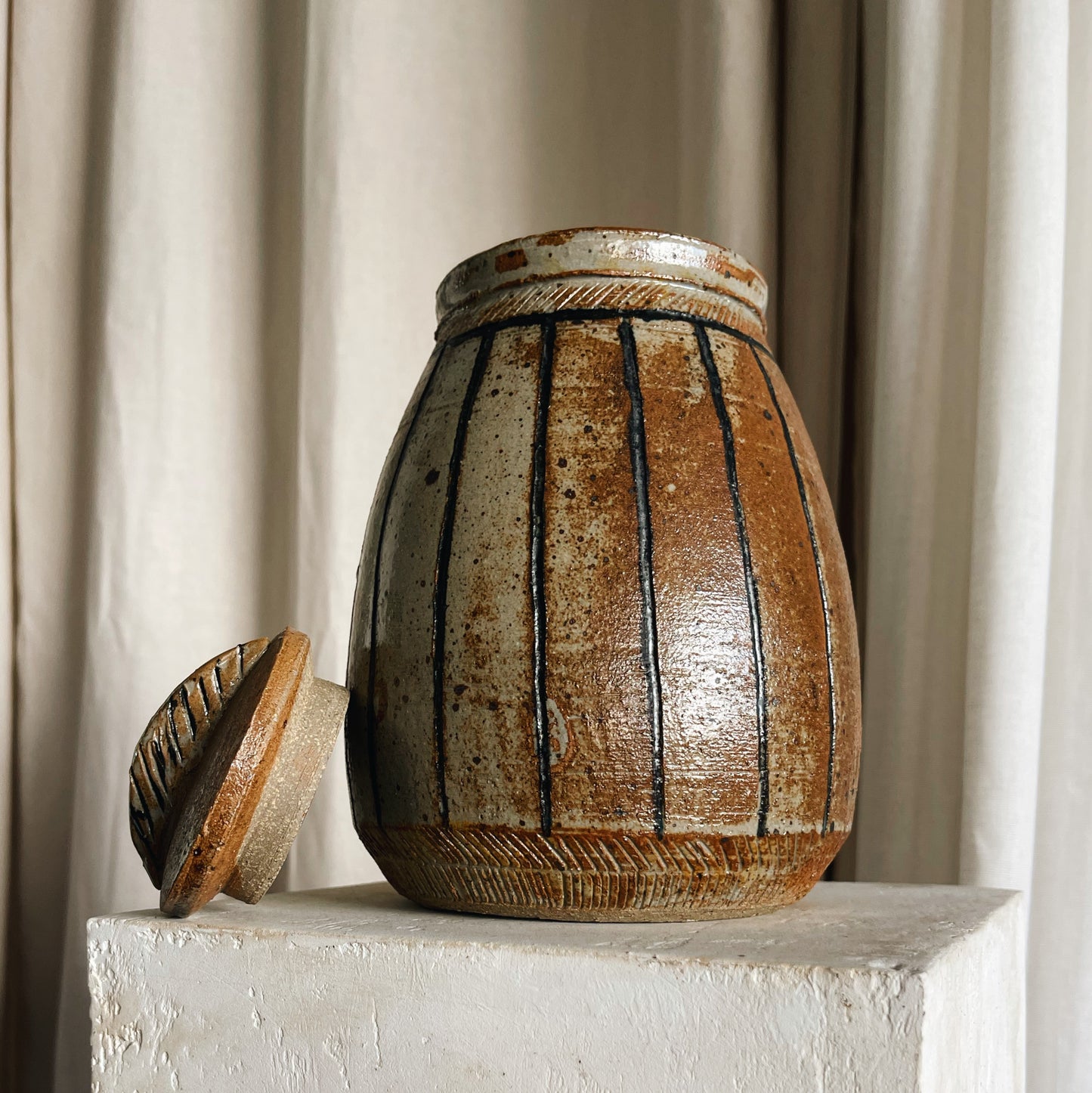Vintage Pottery Lidded Urn