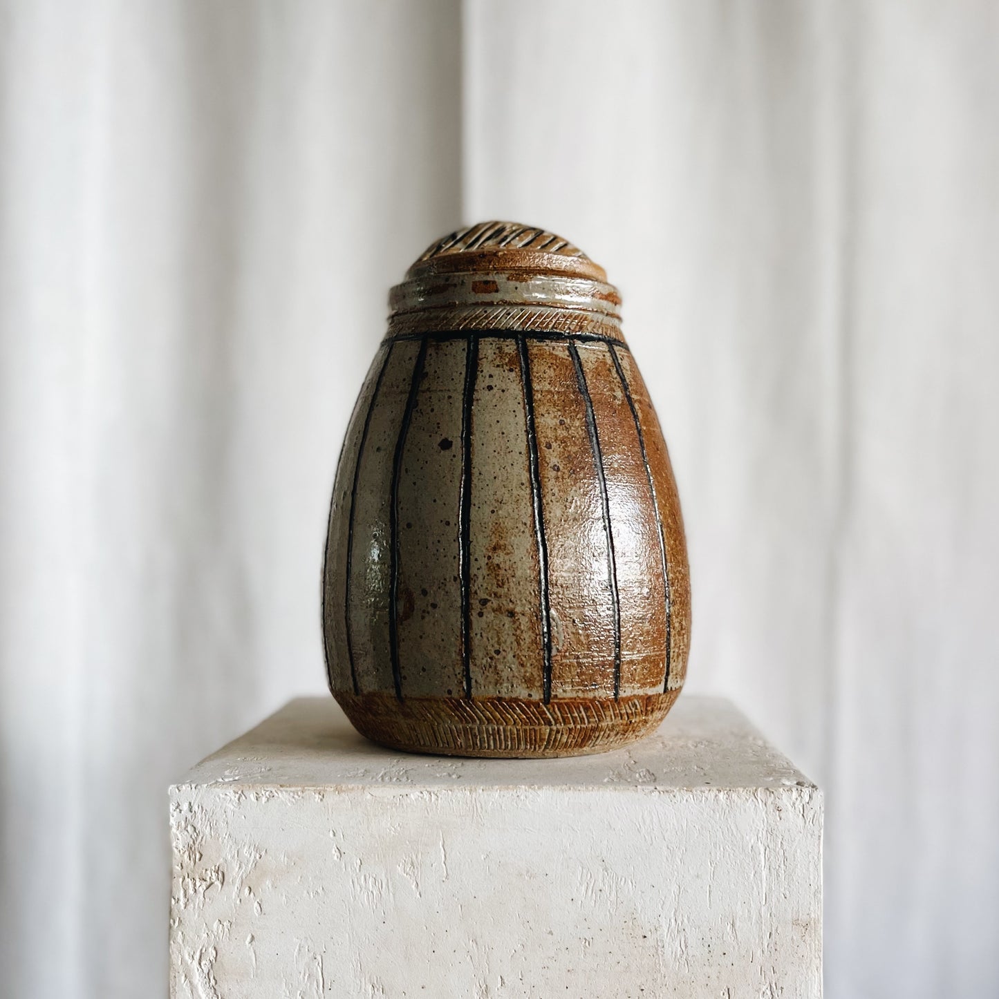 Vintage Pottery Lidded Urn