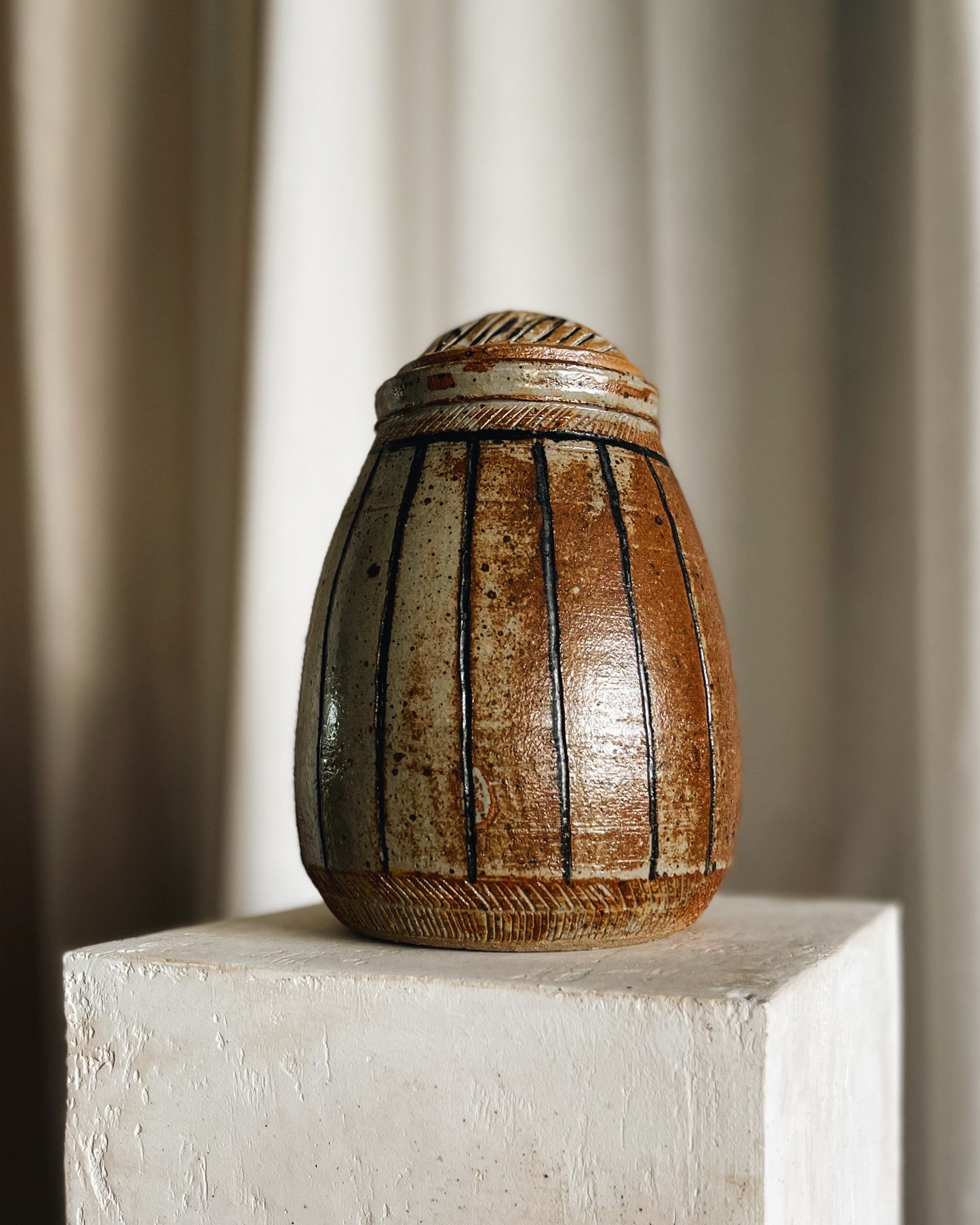 Vintage Pottery Lidded Urn