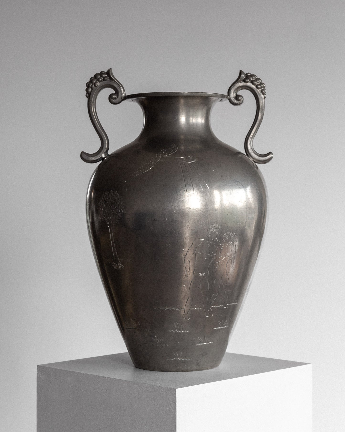Adam & Eve Pewter Amphora, 1930s