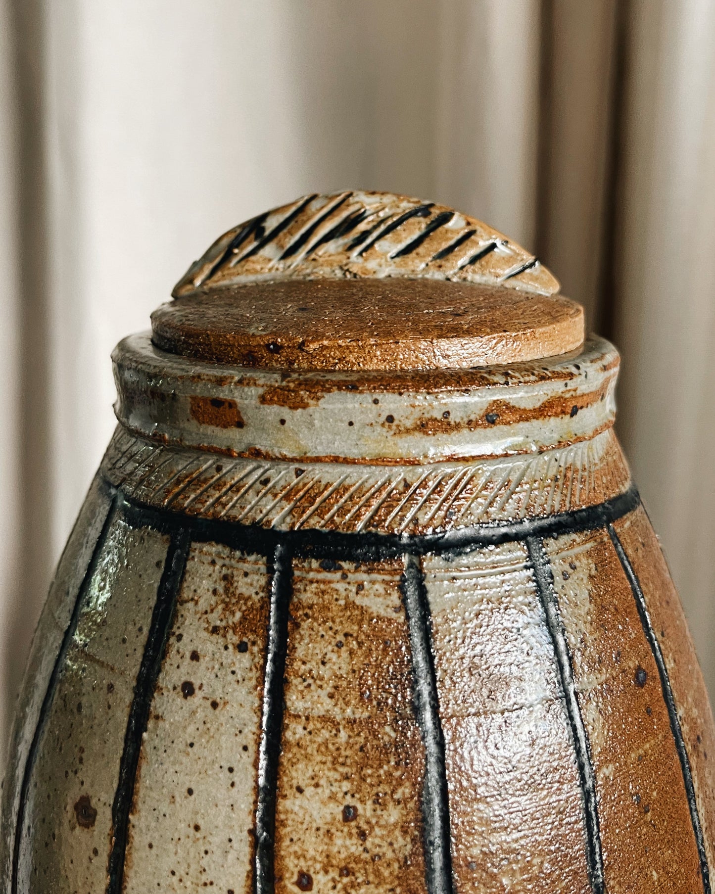 Vintage Pottery Lidded Urn