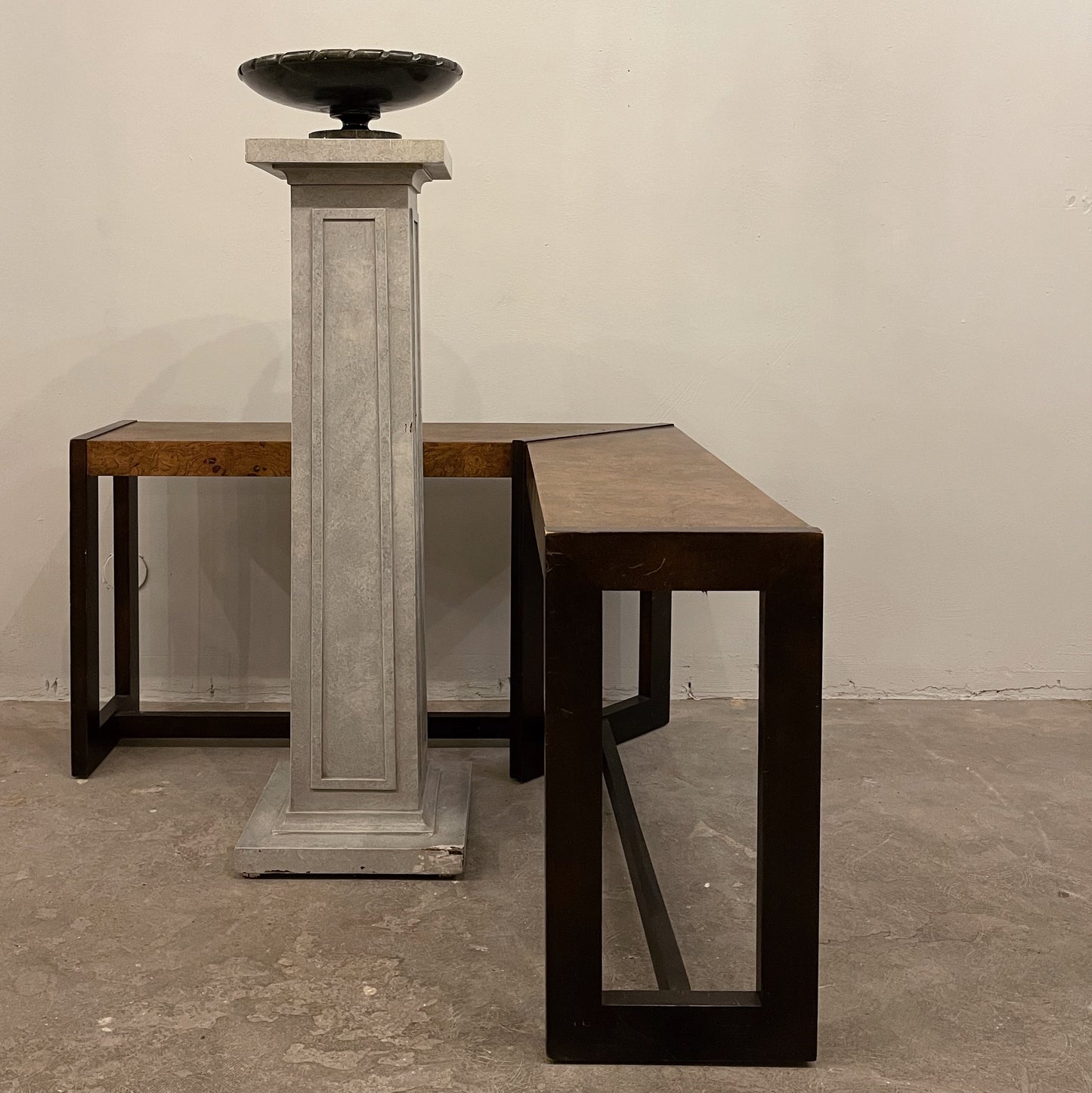L Shaped Burl Wood Table