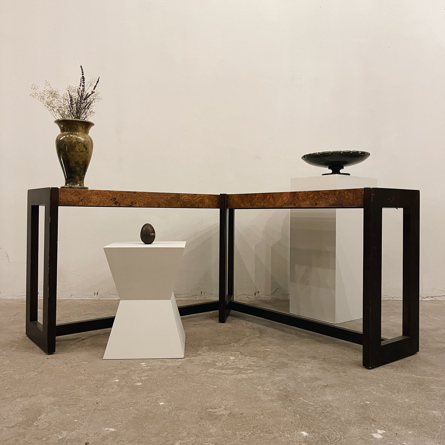 L Shaped Burl Wood Table