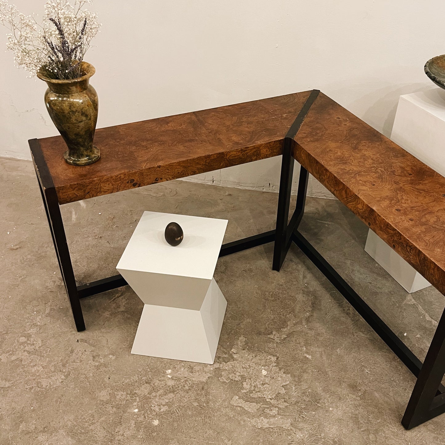 L Shaped Burl Wood Table