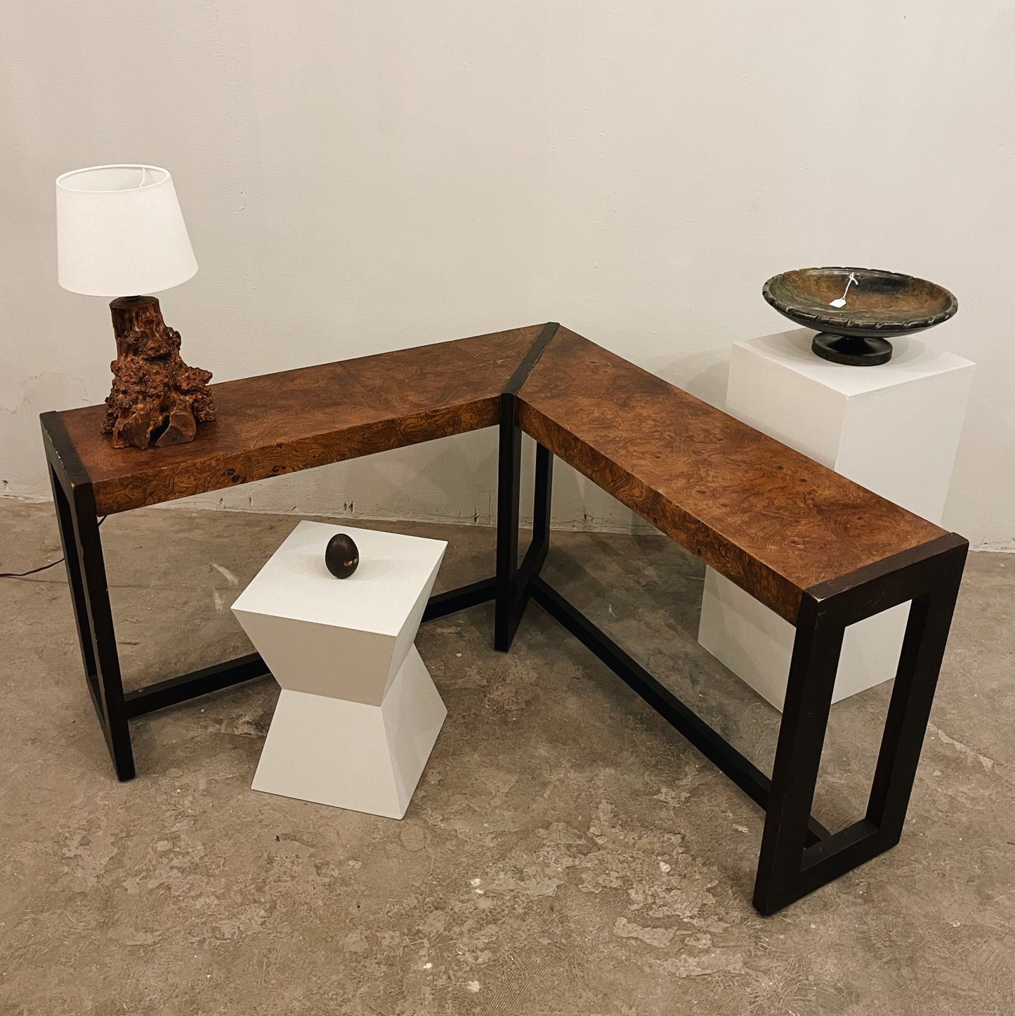 L Shaped Burl Wood Table