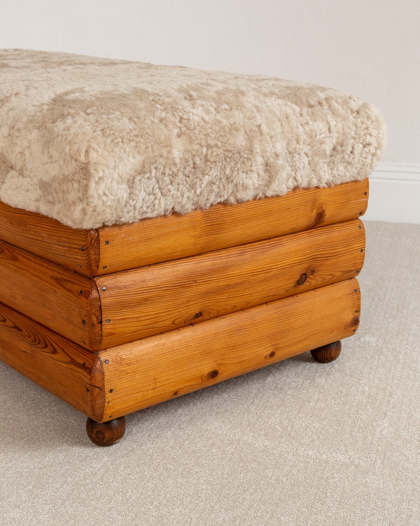 Pine and Sheepskin Bench