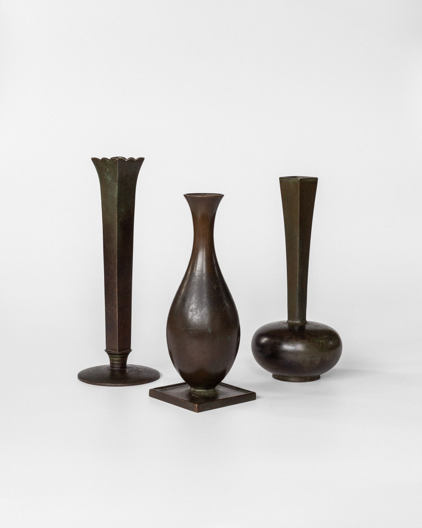 Trio of Bronze Vases by GAB