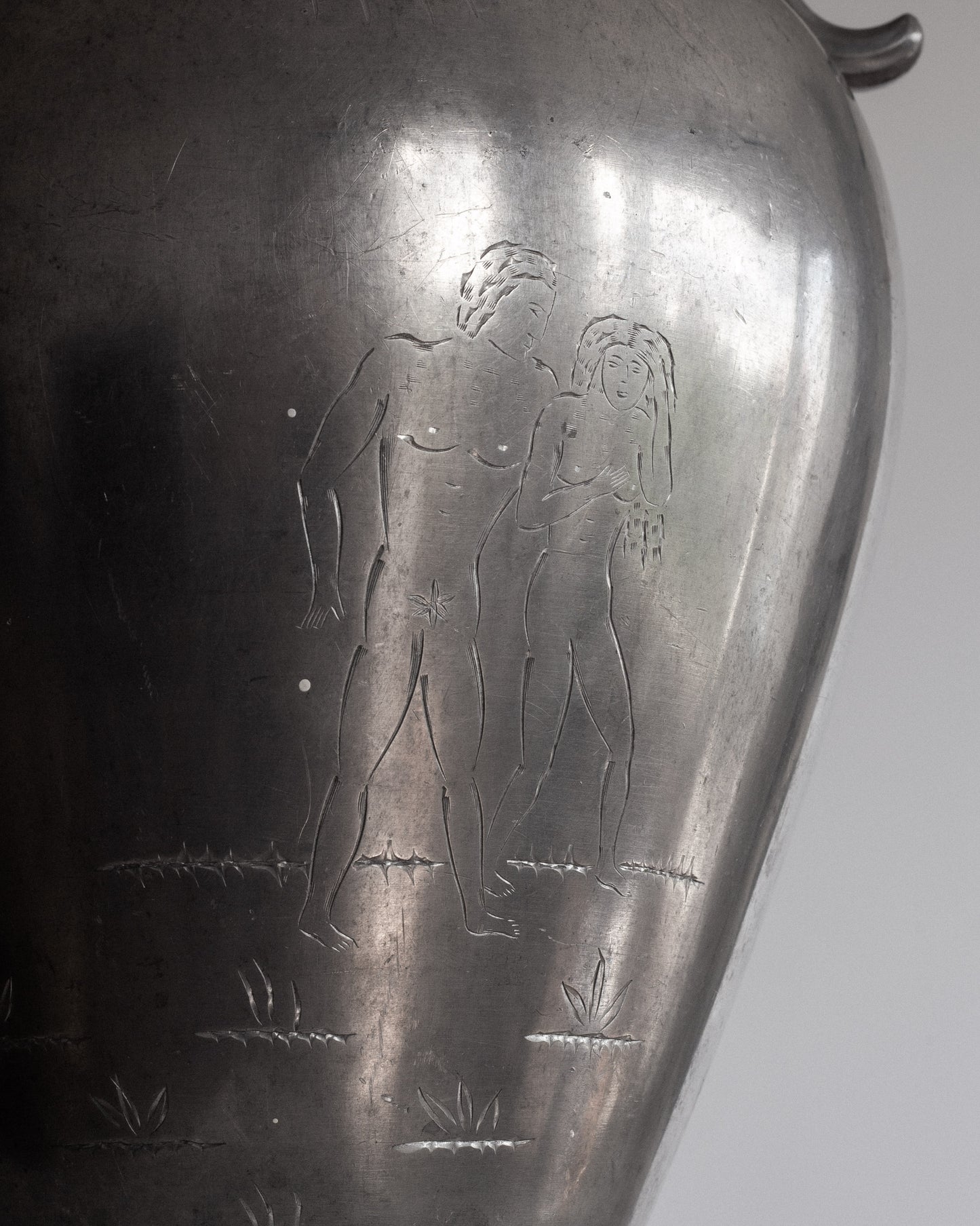 Adam & Eve Pewter Amphora, 1930s