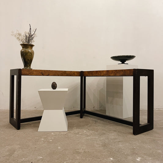 L Shaped Burl Wood Table