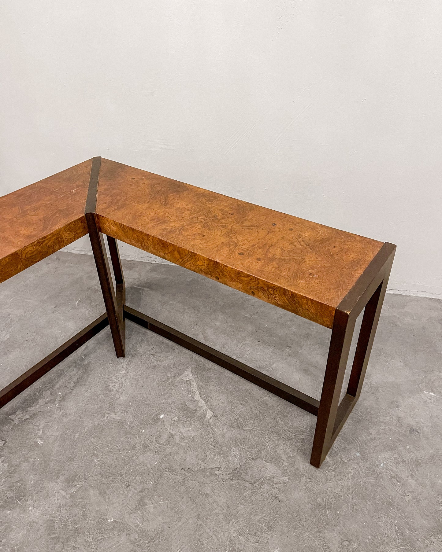 L-Shaped Burl Wood Console