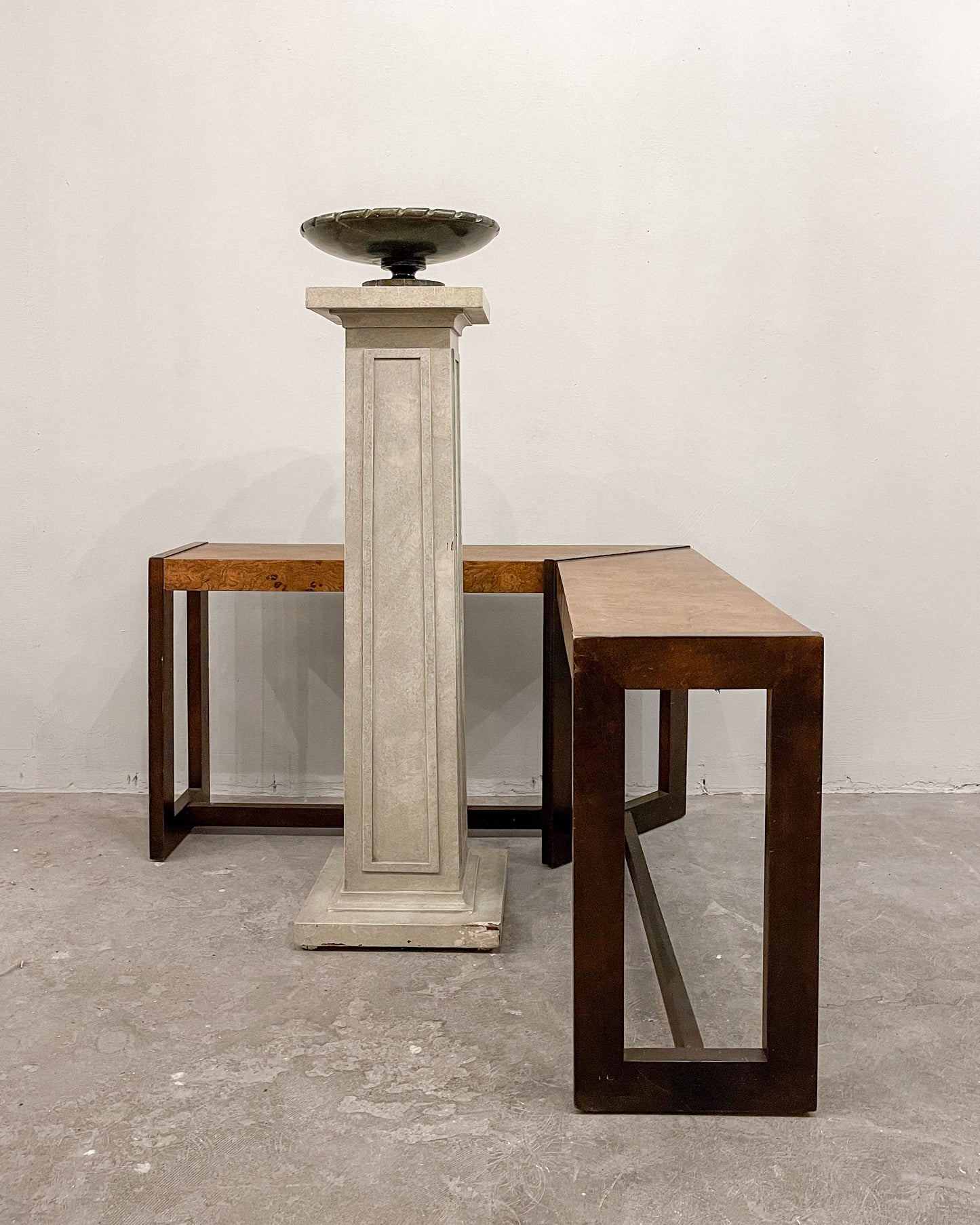 L-Shaped Burl Wood Console