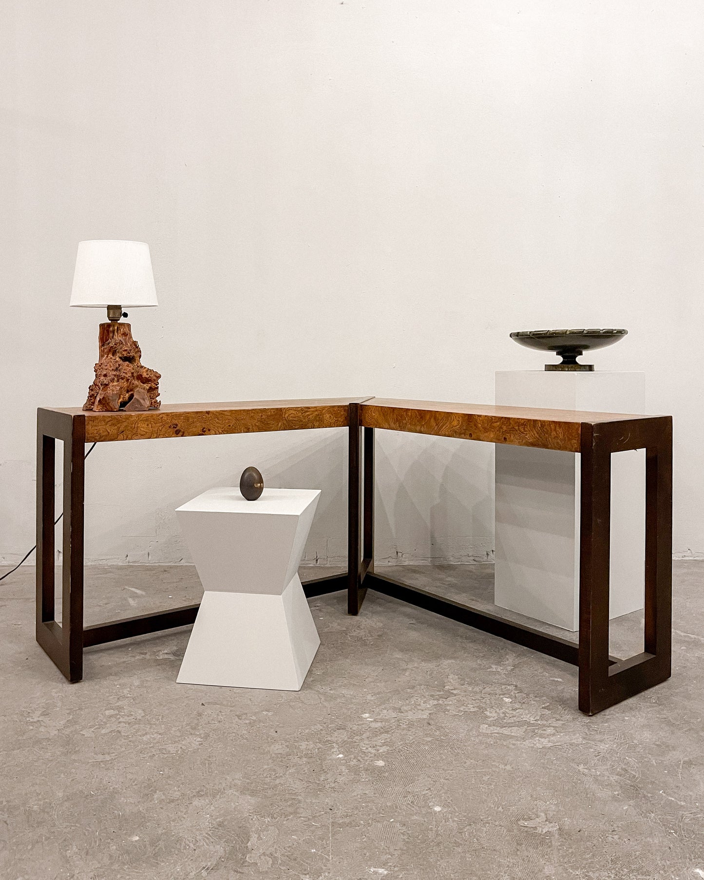 L-Shaped Burl Wood Console