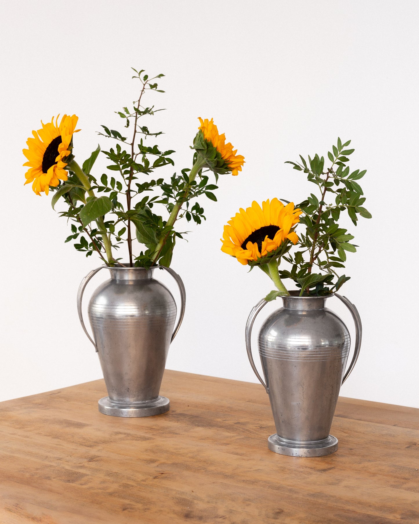 Pair of Monumental Pewter Vases