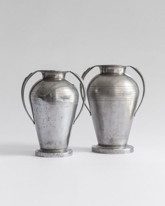 Pair of Monumental Pewter Vases