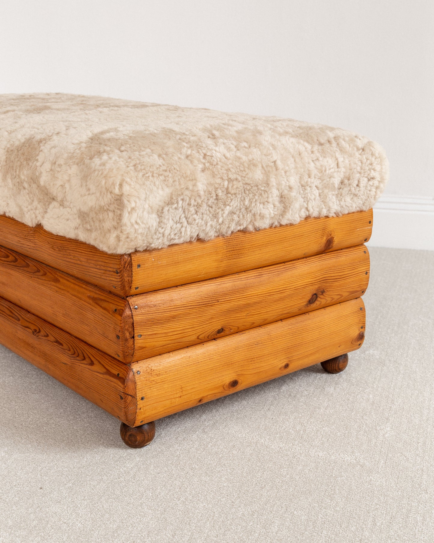 Pine and Sheepskin Bench
