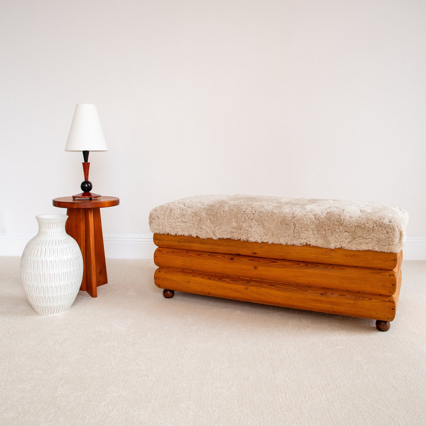 Pine and Sheepskin Bench