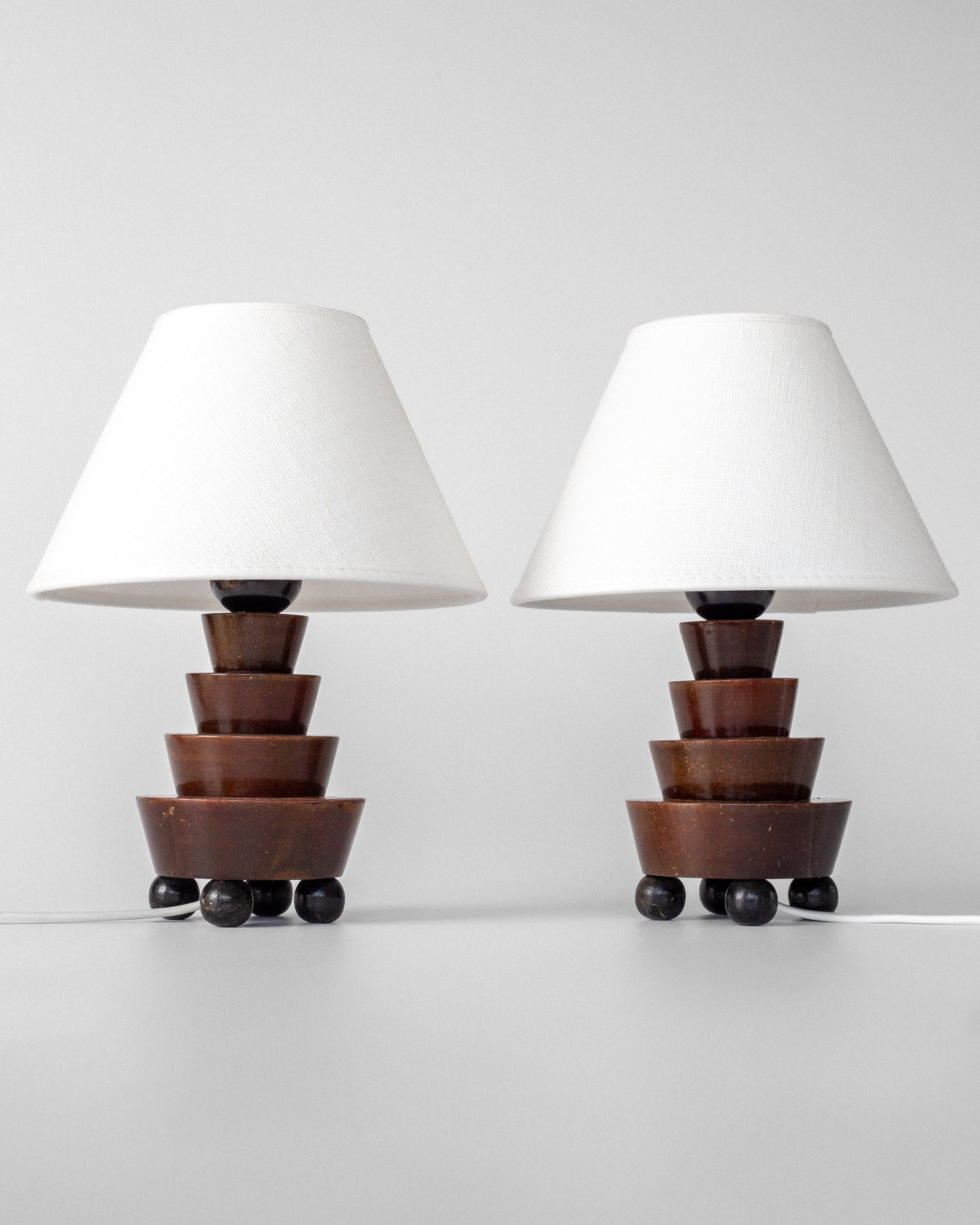 Pair of Stepped Wooden Table Lamps