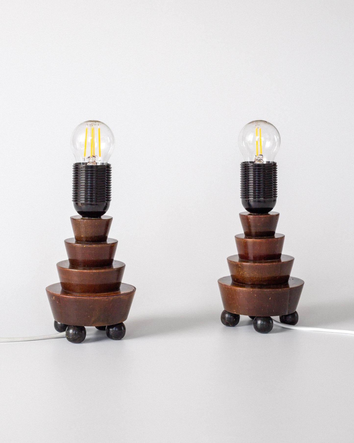 Pair of Stepped Wooden Table Lamps